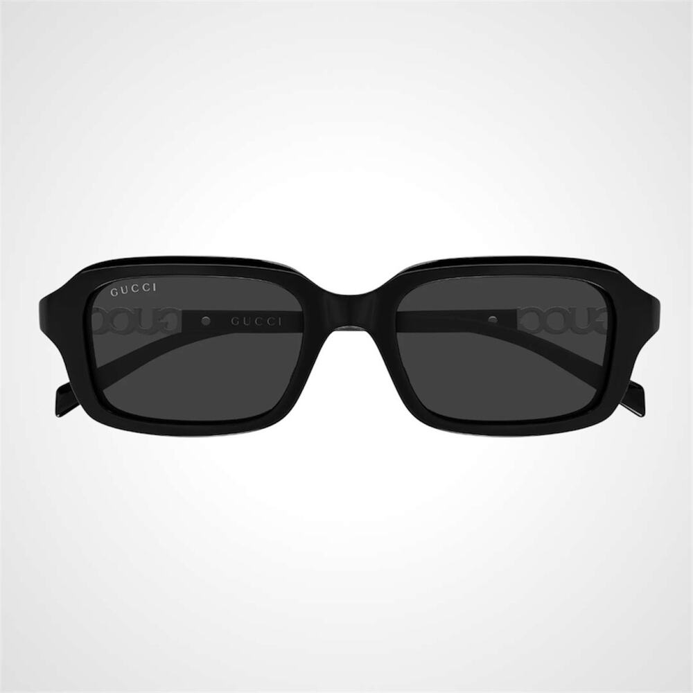 New GUCCI Sunglasses Black Acetate Rectangle Square Silver Metal Logo Womens - Picture 2 of 4